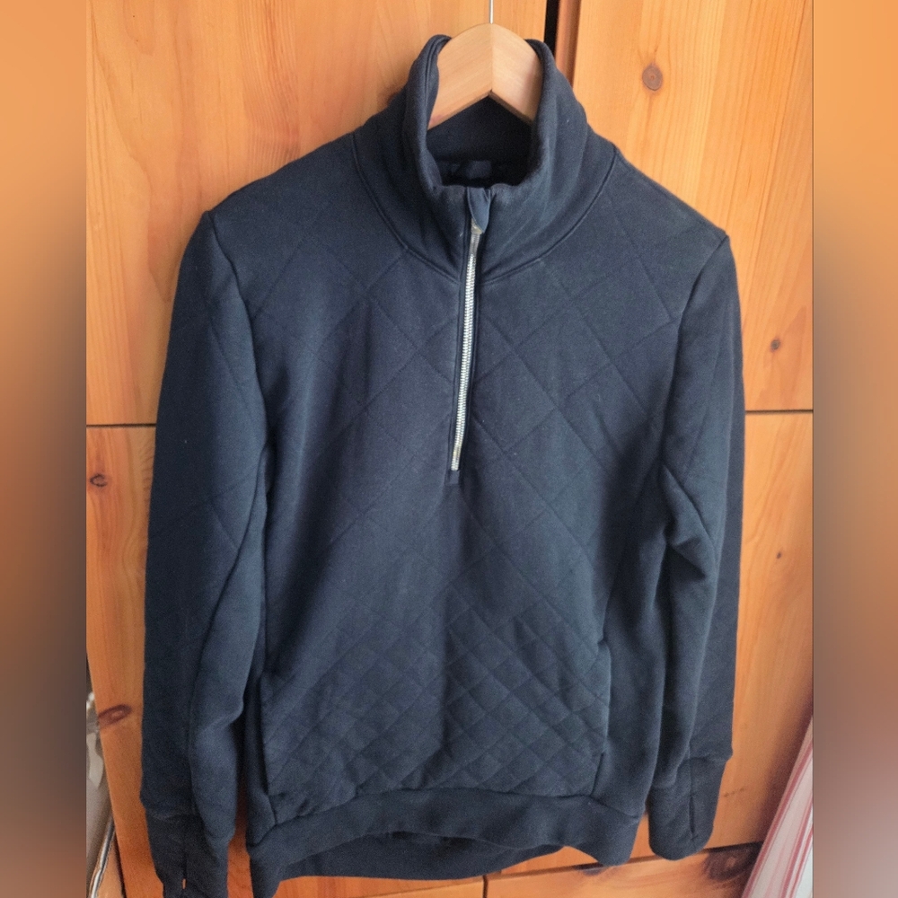Lululemon Women's Forever Warm Navy Quilted Cotton 1/4 Zip Sweatshirt Size 4